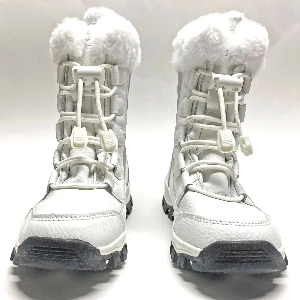 Hobibear Kids' Quilted Snow Boots Faux Fur Lined EU 36 US 4 White Silver Lace-up